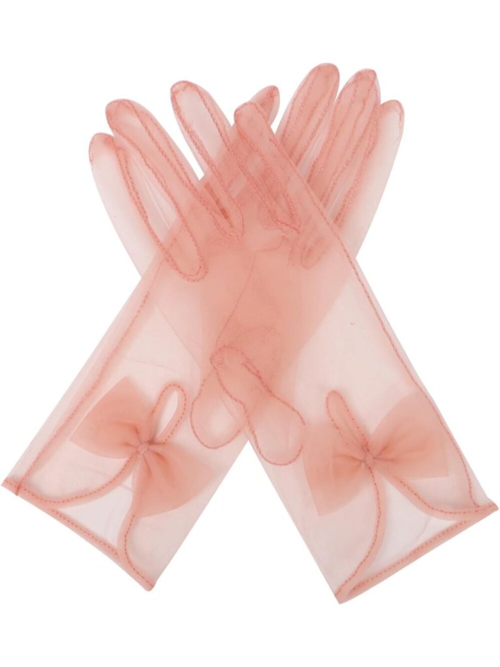 Women's Blush Wrist Length Vintage Stretchy 1920s Flapper Look Tulle Mesh Gloves